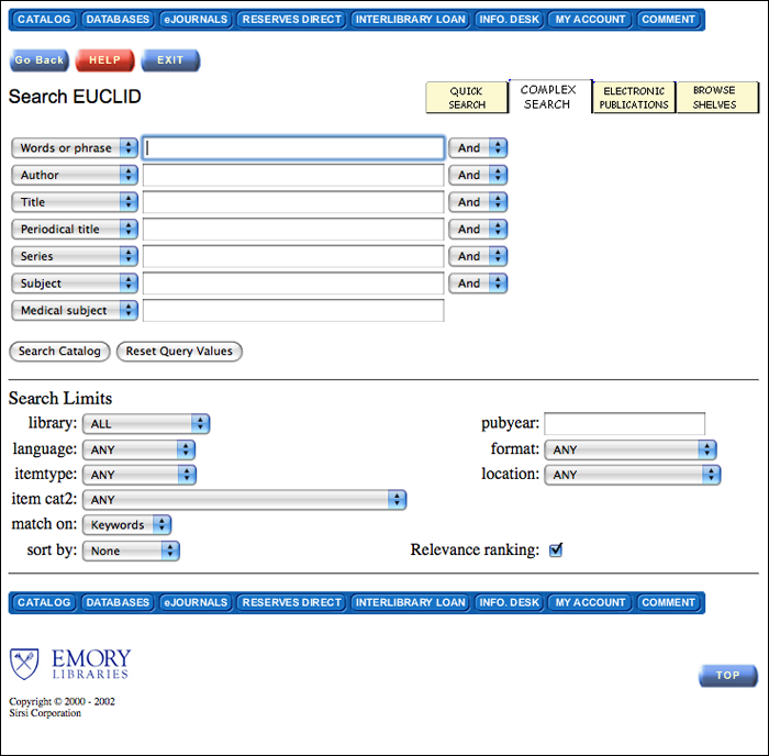 image: complex Library search page